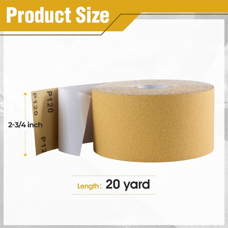Shawya Self Adhesive Stickyback PSA Sandpaper 120-Grit Sandpaper Roll 2-3/4in x 20 Yards PSA Longboard Sandpaper Sanding Sheet for Automotive Woodworking Air File Sanders Hand Sanding Blocks - Image 2